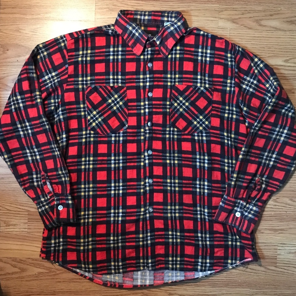 Vintage 70-80s Bud Berma Flannel Shirt Mens M Classic Red Black Plaid Button Up